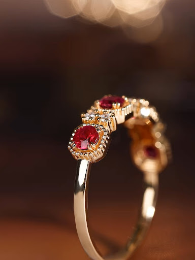 Title 10, Hongtang Ring Female 18K Gold Inlaid Pigeon Blo...