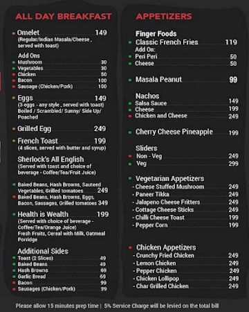 SkyDeck By Sherlock's menu 