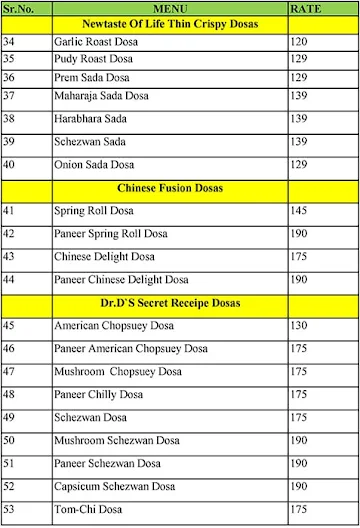 Dosa Chain menu 