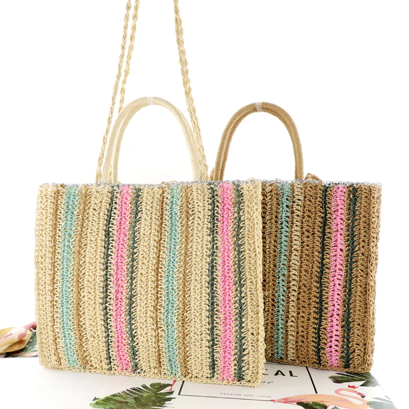 Sac de paille de papier coloré, parfait pour la plage ou la ville. Léger, robuste et élégant pour transporter vos essentiels avec style.