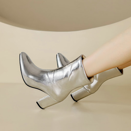 Title 6, Gold and silver pointed toe, thick high heel, s...