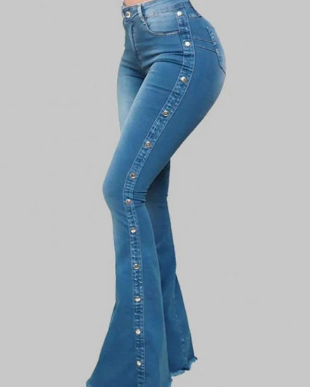 Mid Waisted Stretch Flare Jeans Women Denim Pants Wide Le... - 3