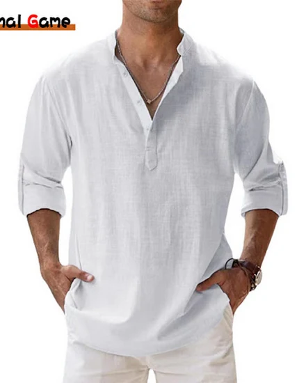 New Cotton Linen Shirts for Men Casual Shirts Lightweight... - 1