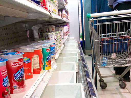 Empty milk shelves in one of Nakumatt's outlets within the CBD.