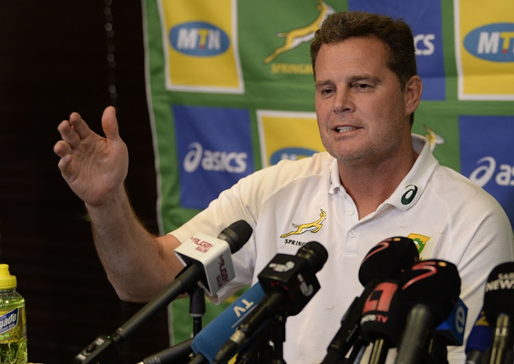 Rassie Erasmus during the South African national men's rugby team departure media conference at The Pivot at Montecasino on August 29, 2019 in Johannesburg.