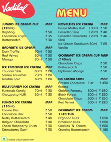 Vadilal Icecream menu 