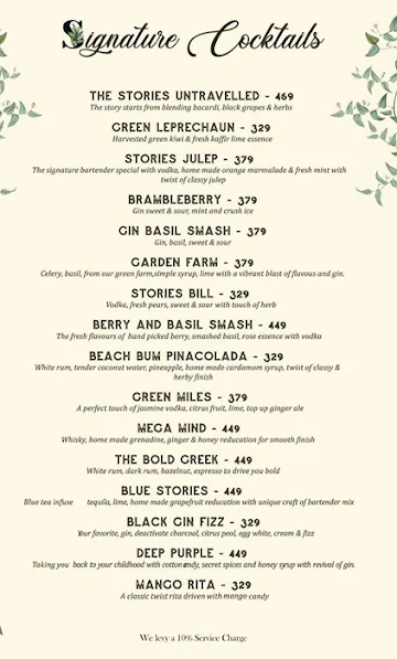 Stories Brewery and Kitchen menu 