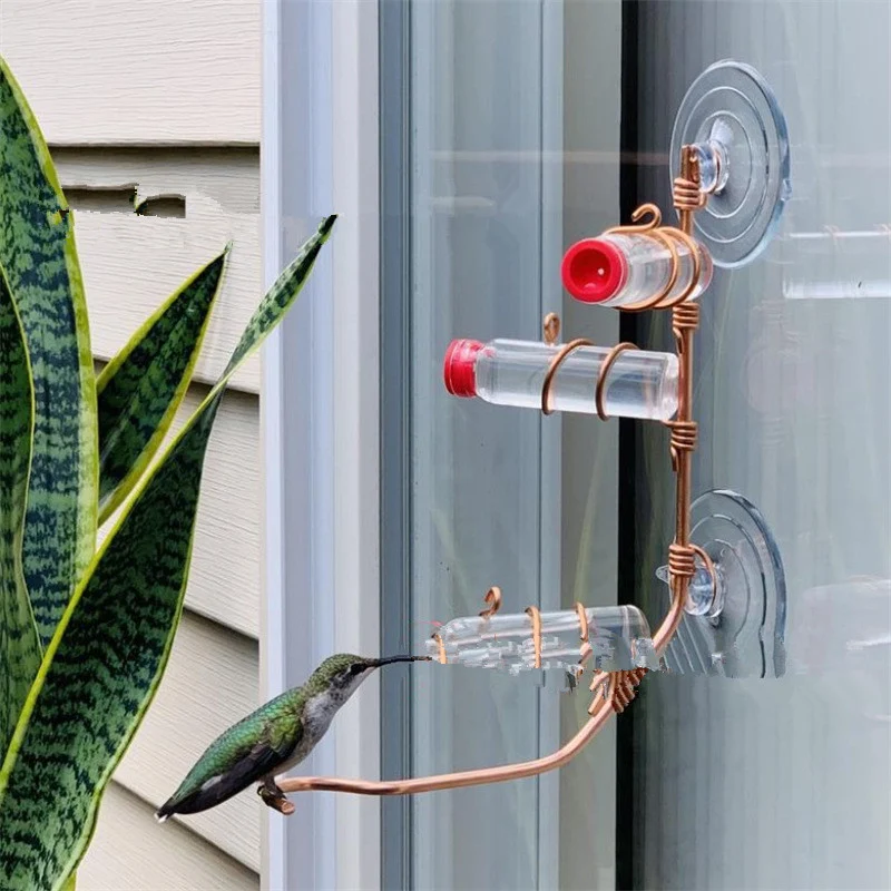 Hummingbird feeder with suction cup for easy cleaning. Deck garden decor bird feeder. Wild bird water drinker.