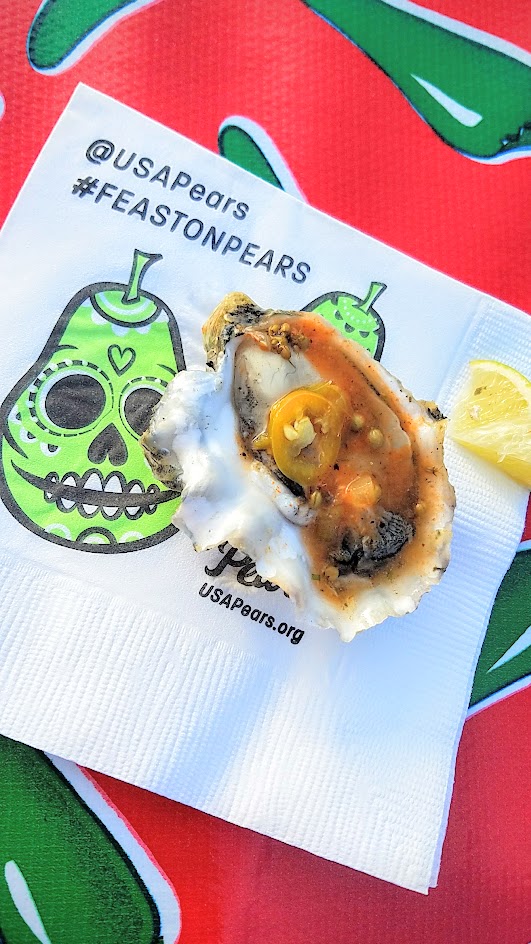 Feast PDX 2016 Night Market participant Maylin Chavez from Olympia Oyster Bar (Portland, OR): Oysters on the half Shell with Agua Chile Rojo, Pickled Cactus leaves, Avocado, and Micro cilantro