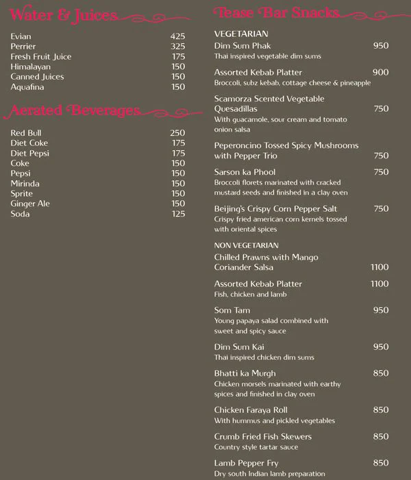 Tease - Vivanta By Taj menu 