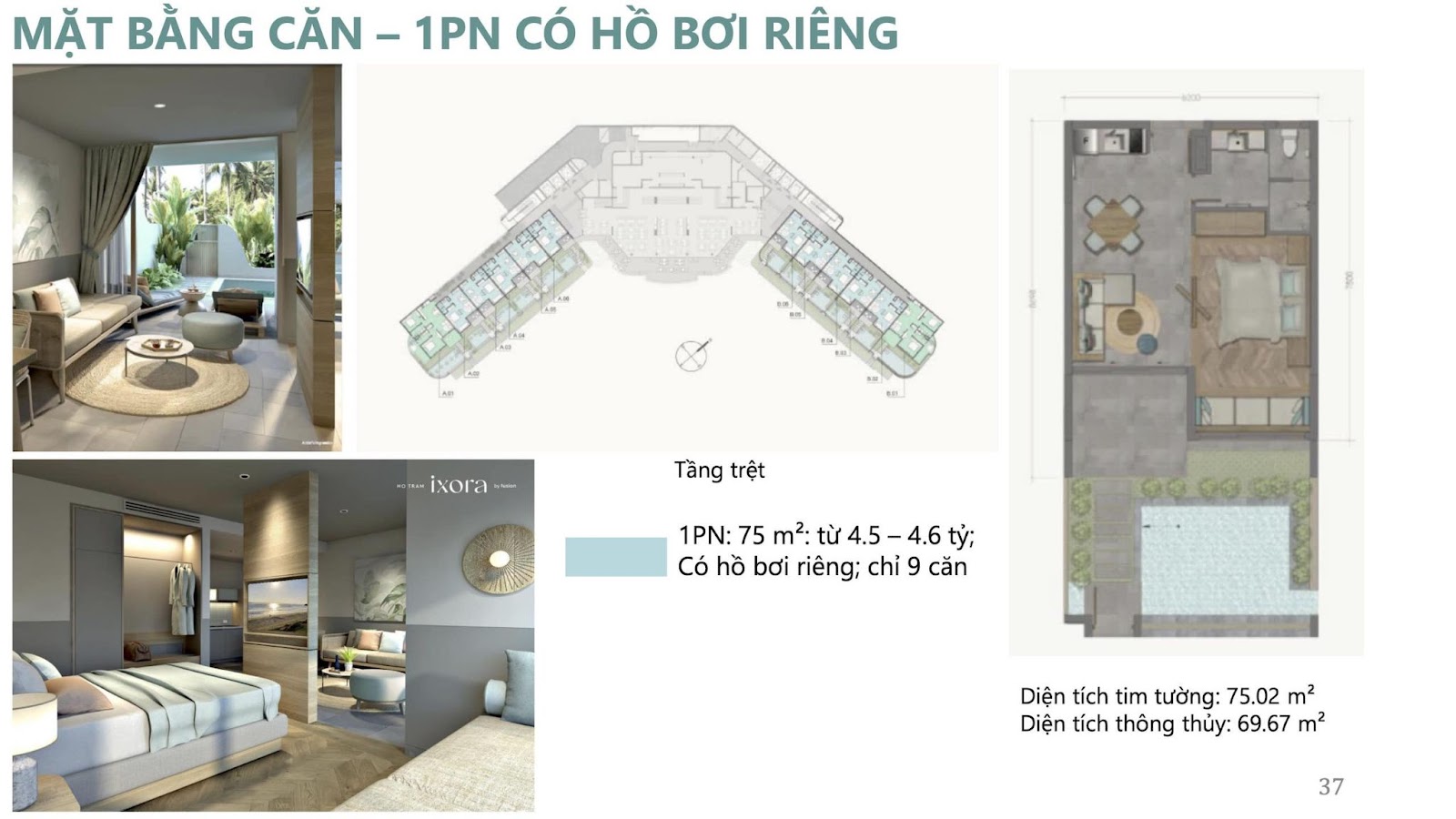 Căn hộ Ixora Hồ Tràm By Fusion 1 phòng ngủ + hồ bơi