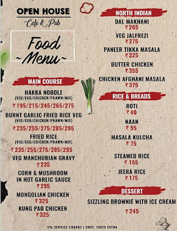 Open House Cafe N Pub menu 