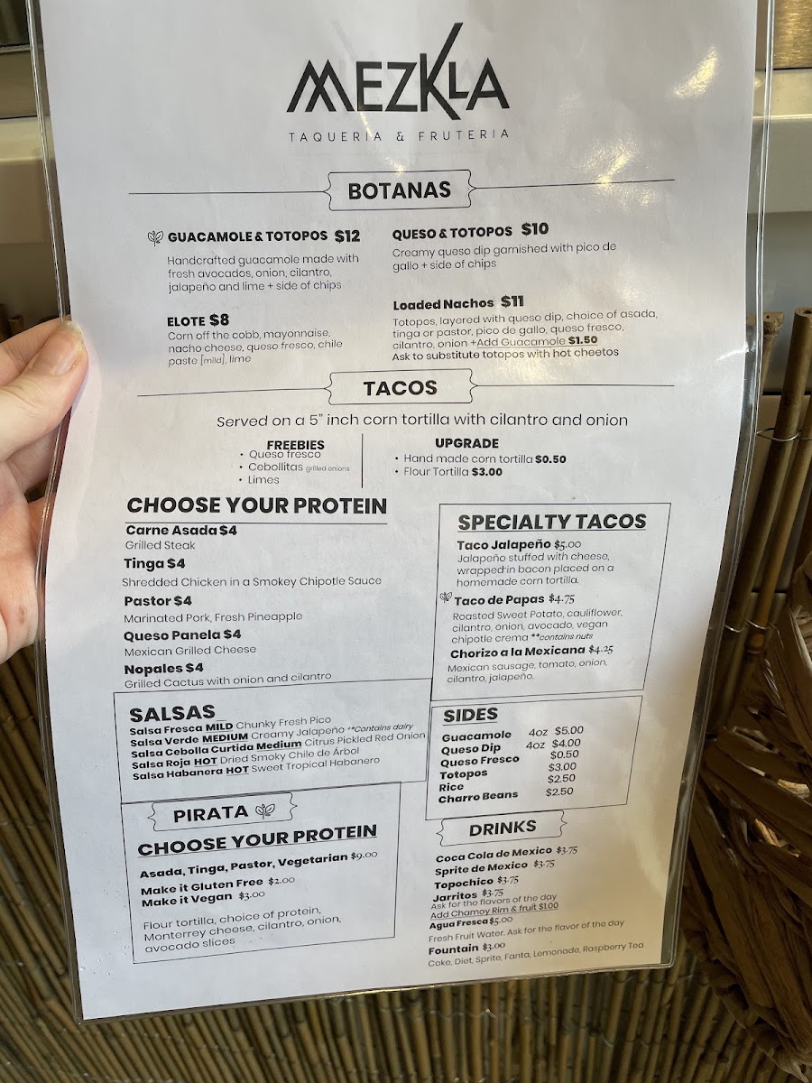 Mezkla gluten-free menu