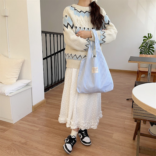 Title 21, New Large Capacity Striped Canvas Bag Women Per...