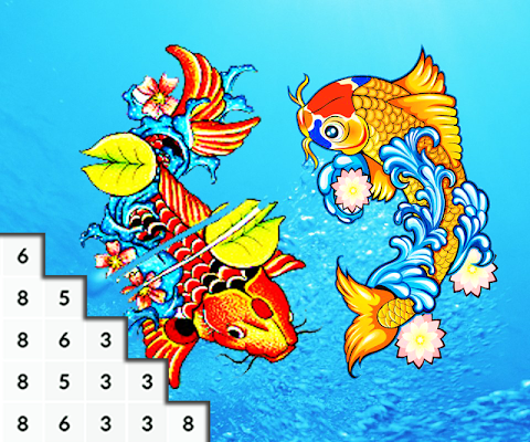 Coloring Book Koi Fish Pixel Artのおすすめ画像1