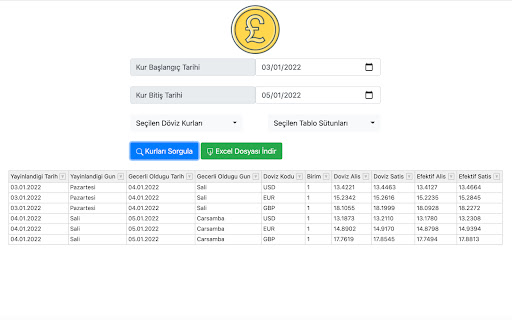 TCMB Döviz Kurları Excel