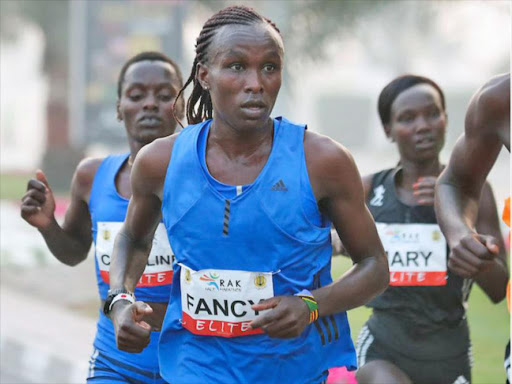 Kenya’s Fancy Chemutai leads park during a past road run /reuters