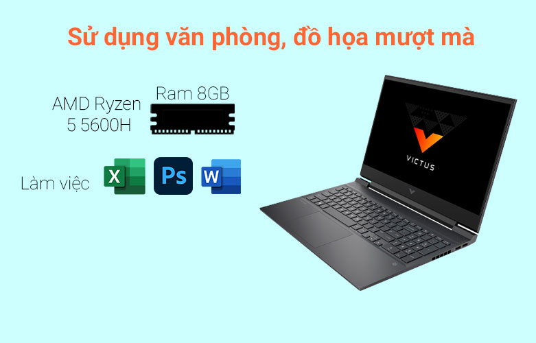 Máy tính xách tay/ Laptop HP VICTUS 16-e0175AX (4R0U8PA) (AMD Ryzen 5 5600H) (Đen) | Sử dụng văn phòng, đồ họa mượt mà