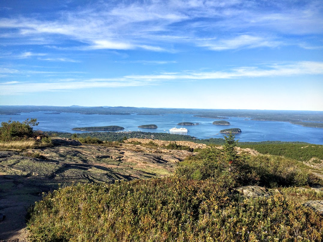 Looking down at Bar Harbor. As you can see, there was a cruise ship in port, so another reason it was so busy.