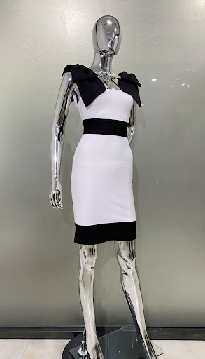 Title 8, Black and White Sleeveless Bow Shoulder Dress f...