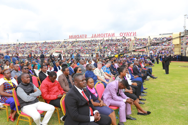 Kenyans during the Benny Hinn- mega crusade at Nyayo Stadium on February 24, 2024.