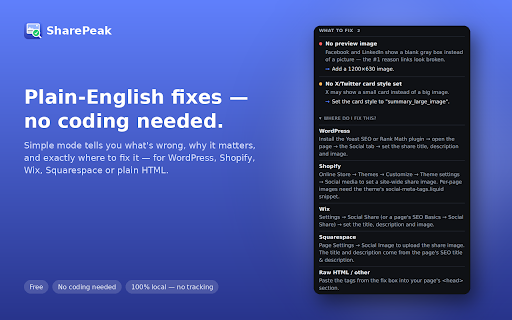 SharePeak — Social Share Preview & Open Graph Checker screenshot 1