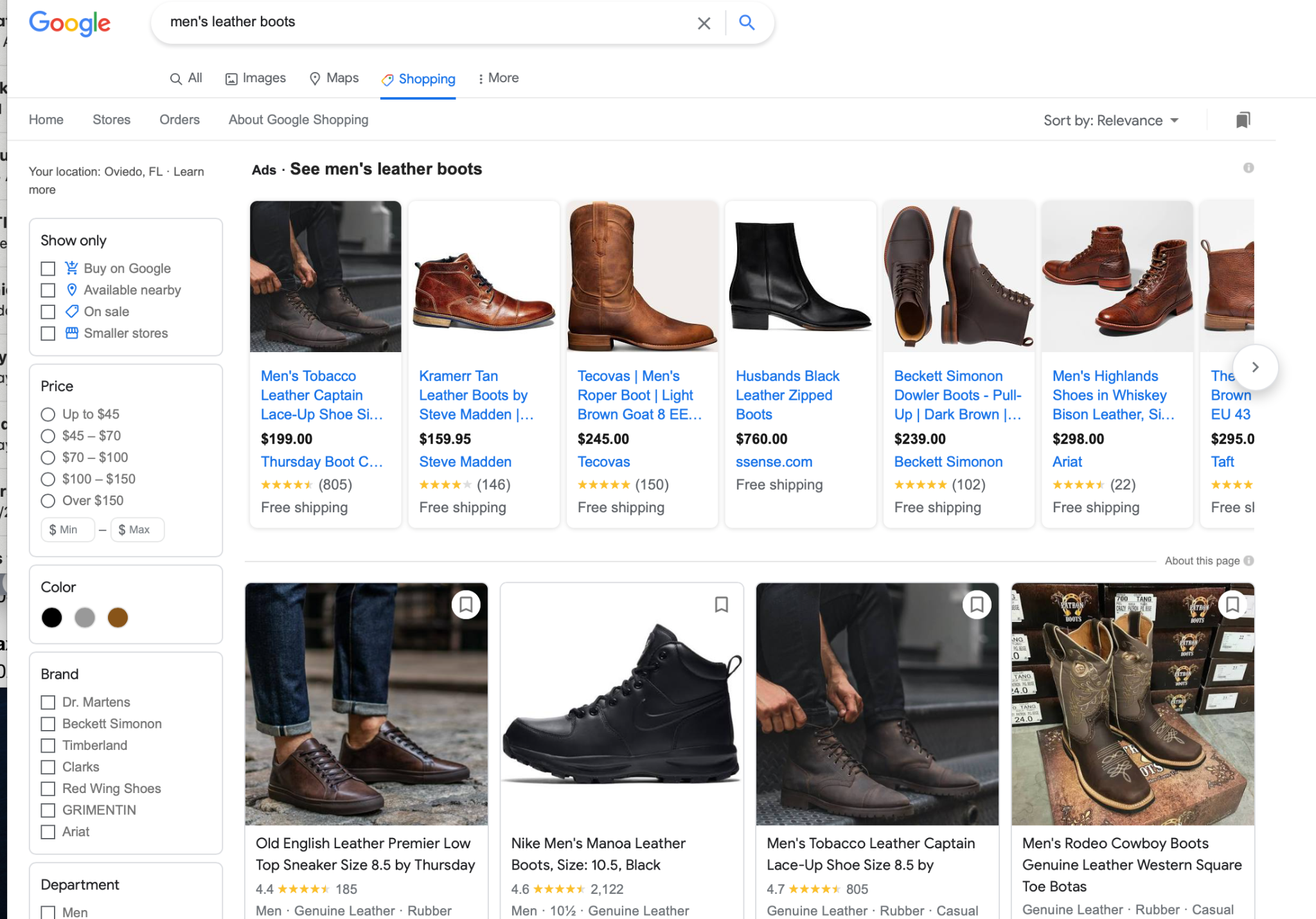 Google's shopping tab 