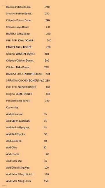 Doner Xpress menu 