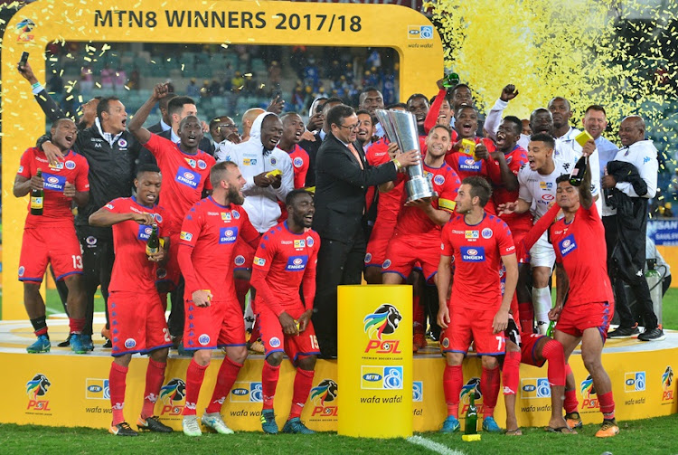 Supersport United winners of the 2017 MTN8 football match between Cape Town City and Supersport United at Moses Mabhida Stadium, on 14 October 2017.