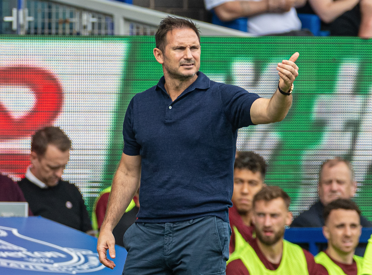 Everton's manager Frank Lampard gestures during a past English Premier League match