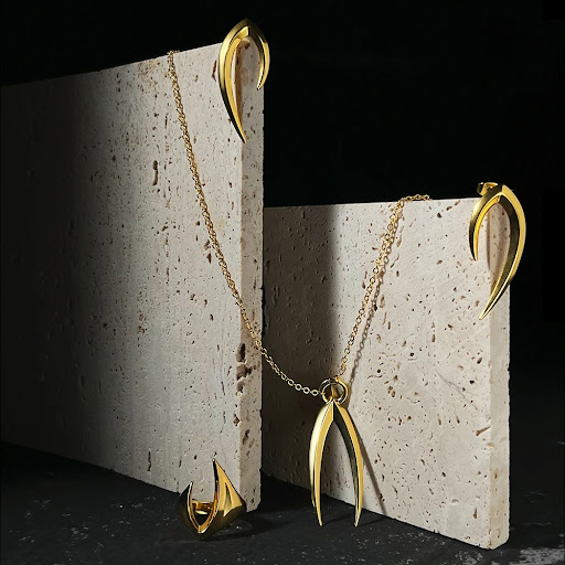 Title 5, 18K Gold Plated Brass Original Design Geometric...