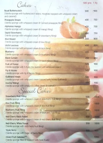 Tarts menu 