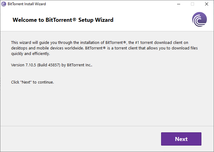 Screen Welcome to BitTorrent