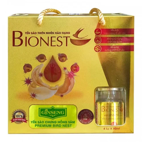 Hộp Yến sào Bionest Ginseng hồng sâm cao cấp - hộp tiết kiệm 6 lọ