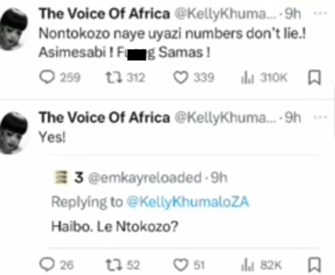 Kelly Khumalo's deleted Twitter posts.