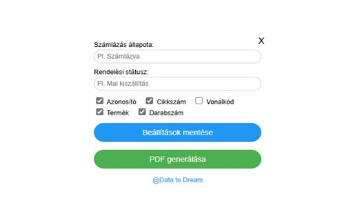 UNAS - Összeszedési lista