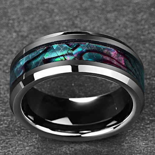 Title 4, Tungsten gold ring with black veneer plating, c...