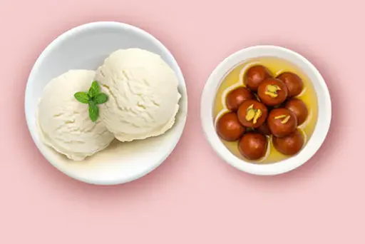 Gulab Jamun + Vanilla Ice Cream