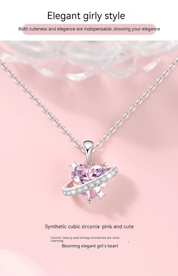 Colar Love Planet Prata 925 Coração Delicado Corrente Clavícula Joia Feminina Presente Ideal para Expressar Amor Elegância e Charme Diário