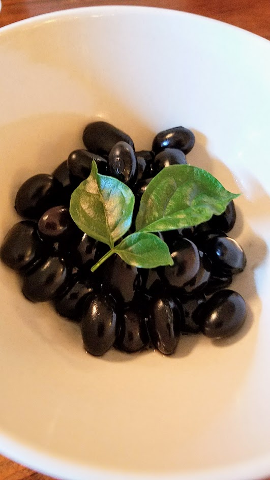 Ippai PDX Osechi Dinner serving of Koromame, Jane's Grandma's slow-simmered sweet and savory extra black soybeans