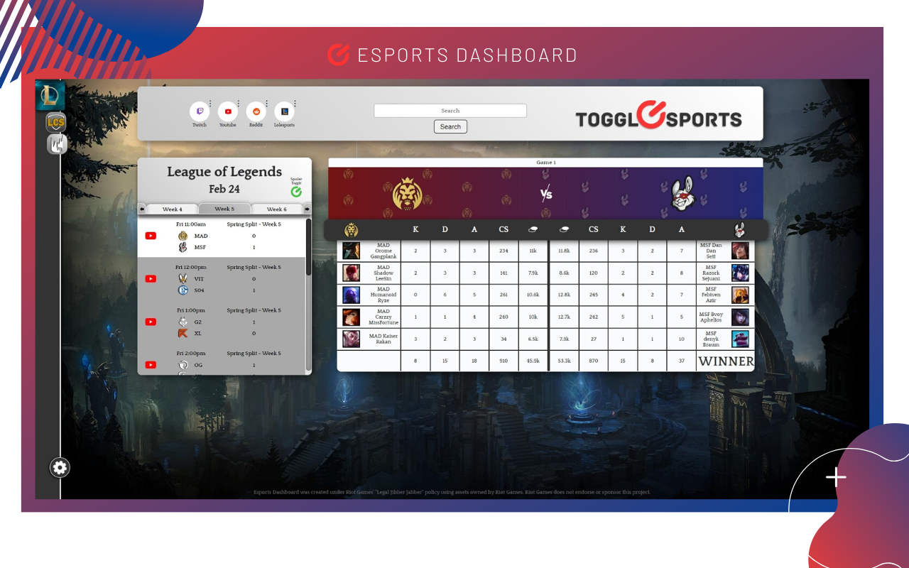 Esports Dashboard - The Esports New Tab Preview image 3