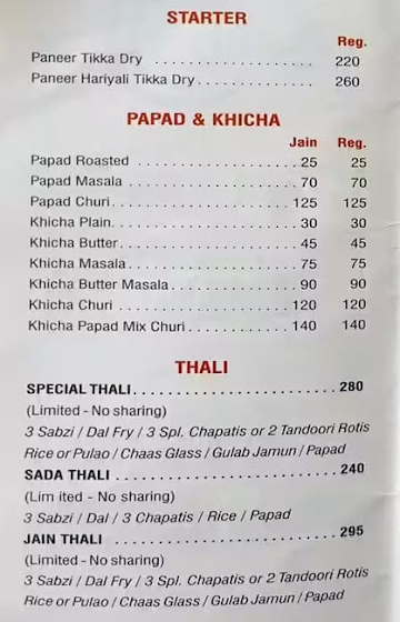 Bhagat Tarachand menu 