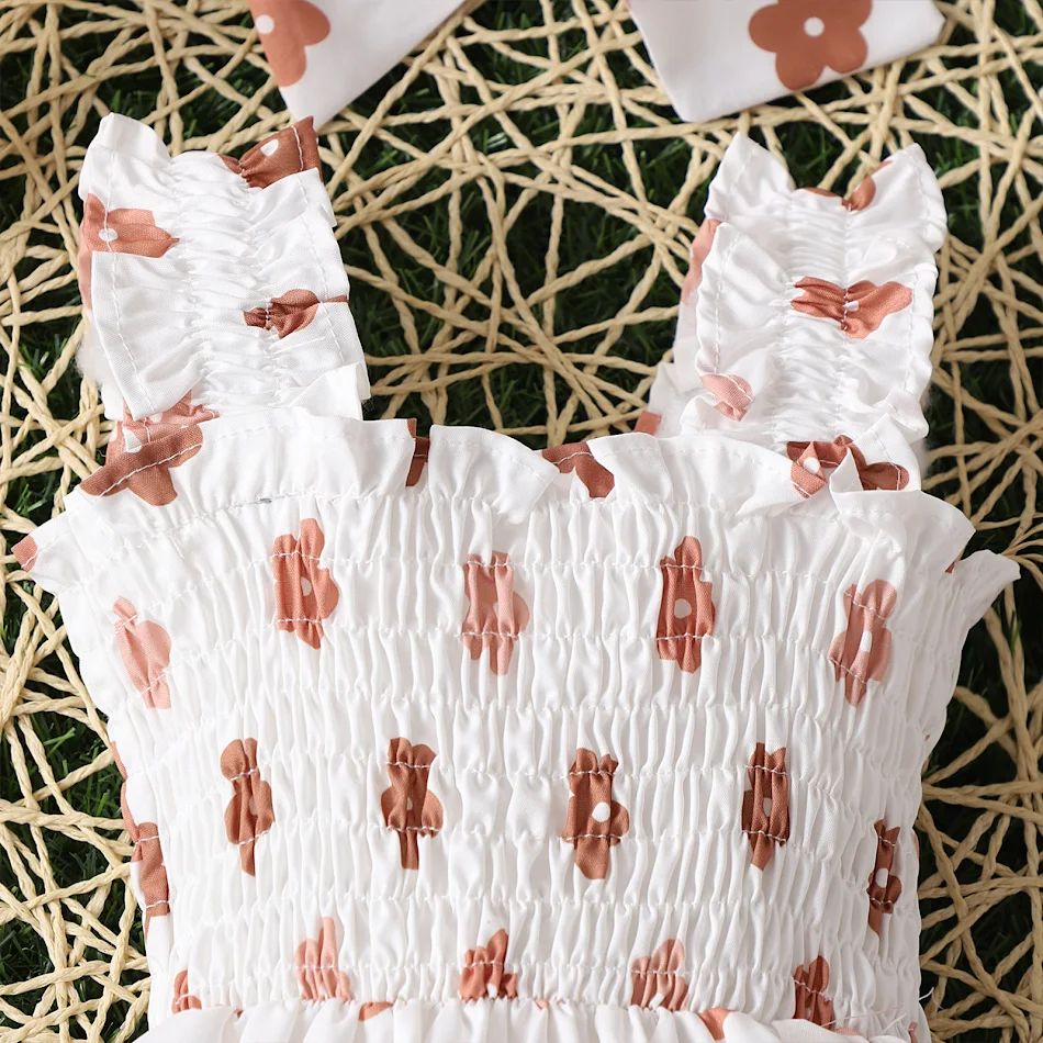 Macacão infantil de alcinha sem mangas Little Cuihua com estampa floral e faixa de cabelo, roupa de verão para bebê menina.