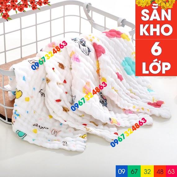 Khăn Sữa Xô 6 Lớp Rửa Mặt Loại Dày Siêu Mềm Mại Cho Bé