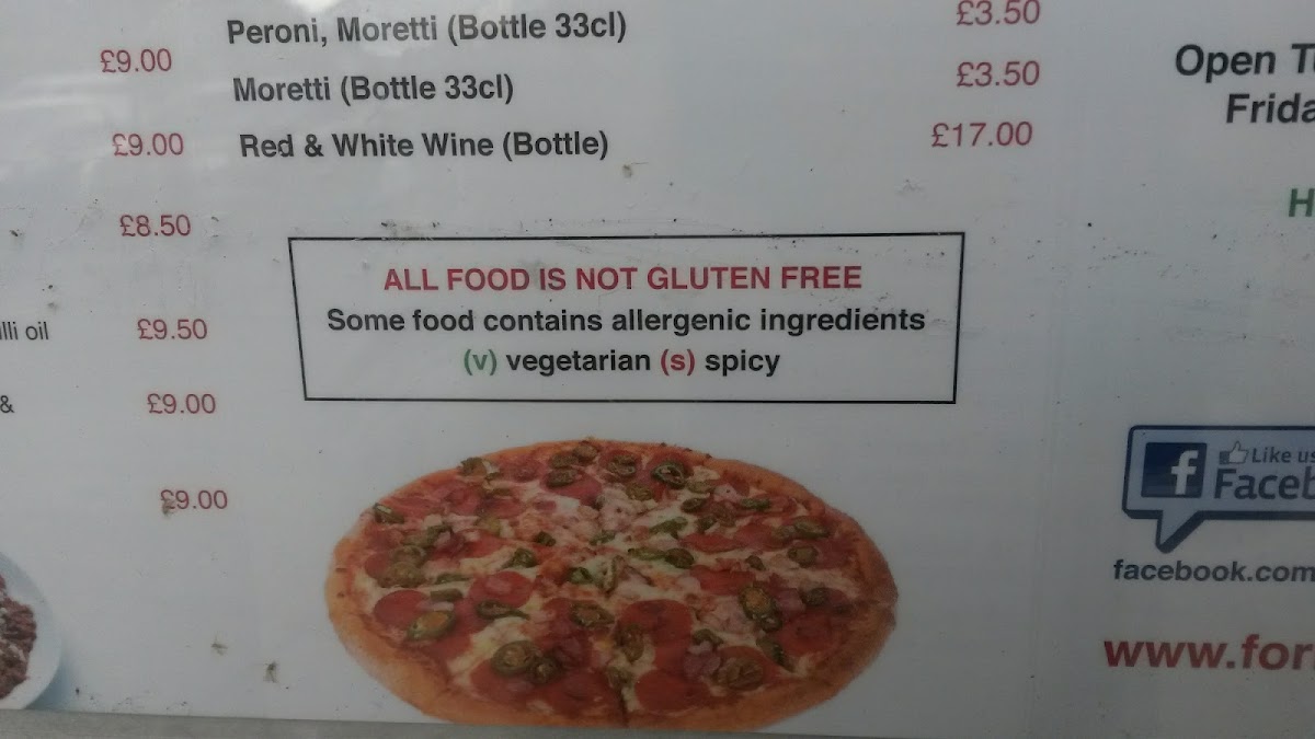 Forno gluten-free menu