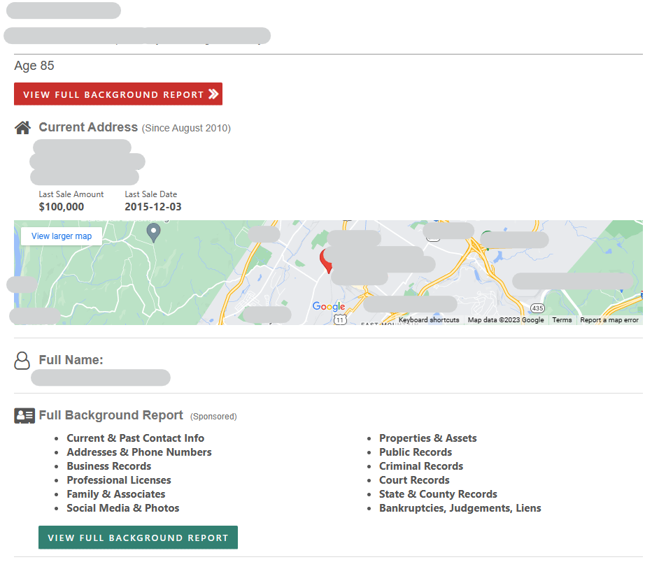 Example of a data broker profile