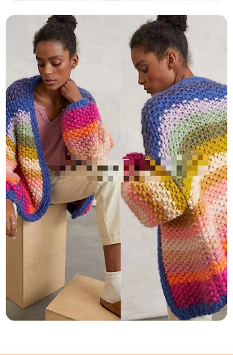 Title 6, Thick Needle Sweater Coat Rainbow Striped Contr...