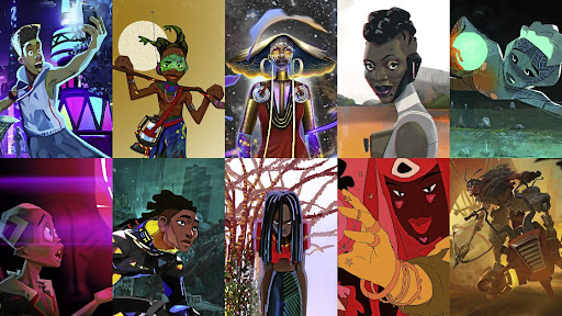 A collage of shots from 'Kizazi Moto: Generation Fire', an anthology of 10 African futurist animated shorts that will debut on Disney+ in late 2022.