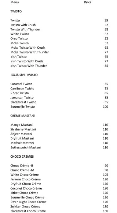 Cafe Creamy Nuts menu 