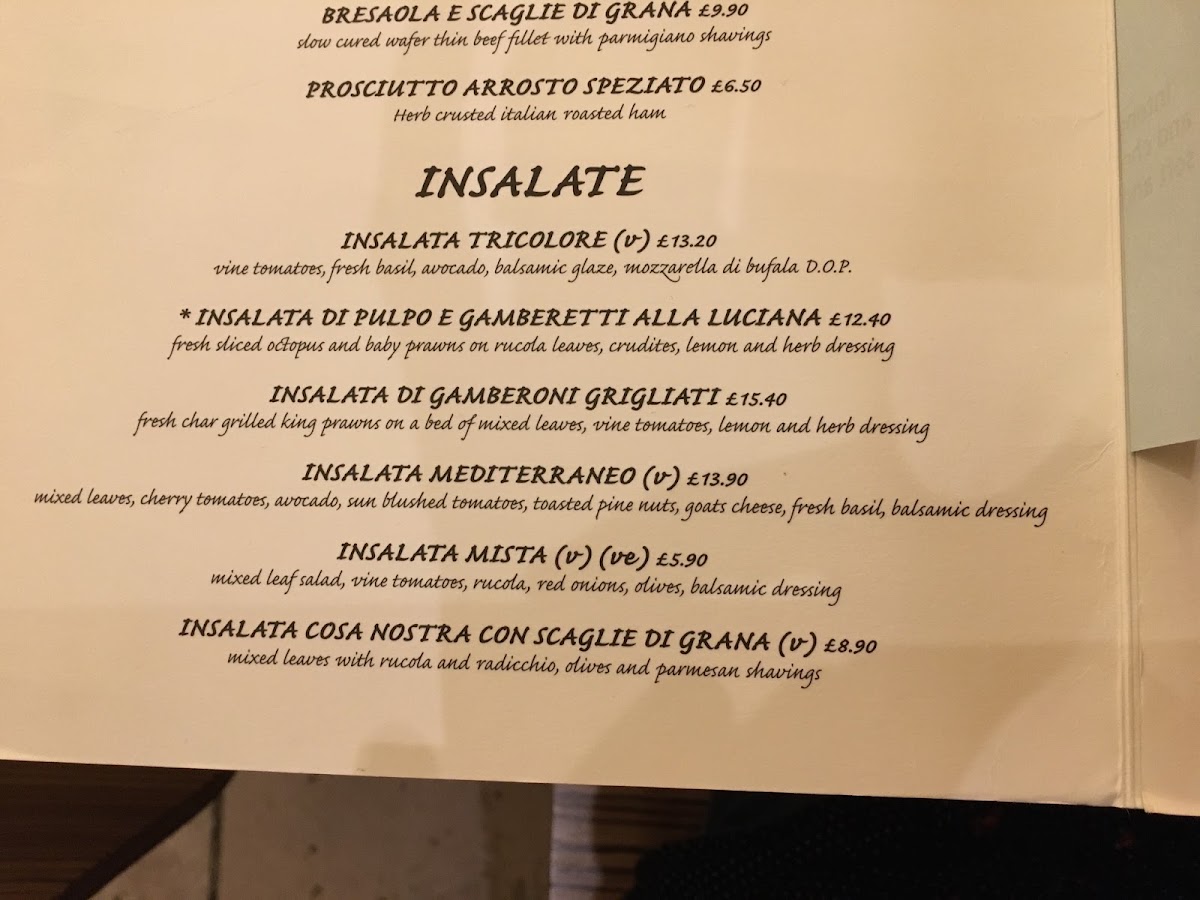 Da Mario gluten-free menu